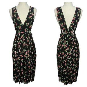 H&M V Neck Sleeveless Retro Cherry Fruit Cut Out Midi Dress